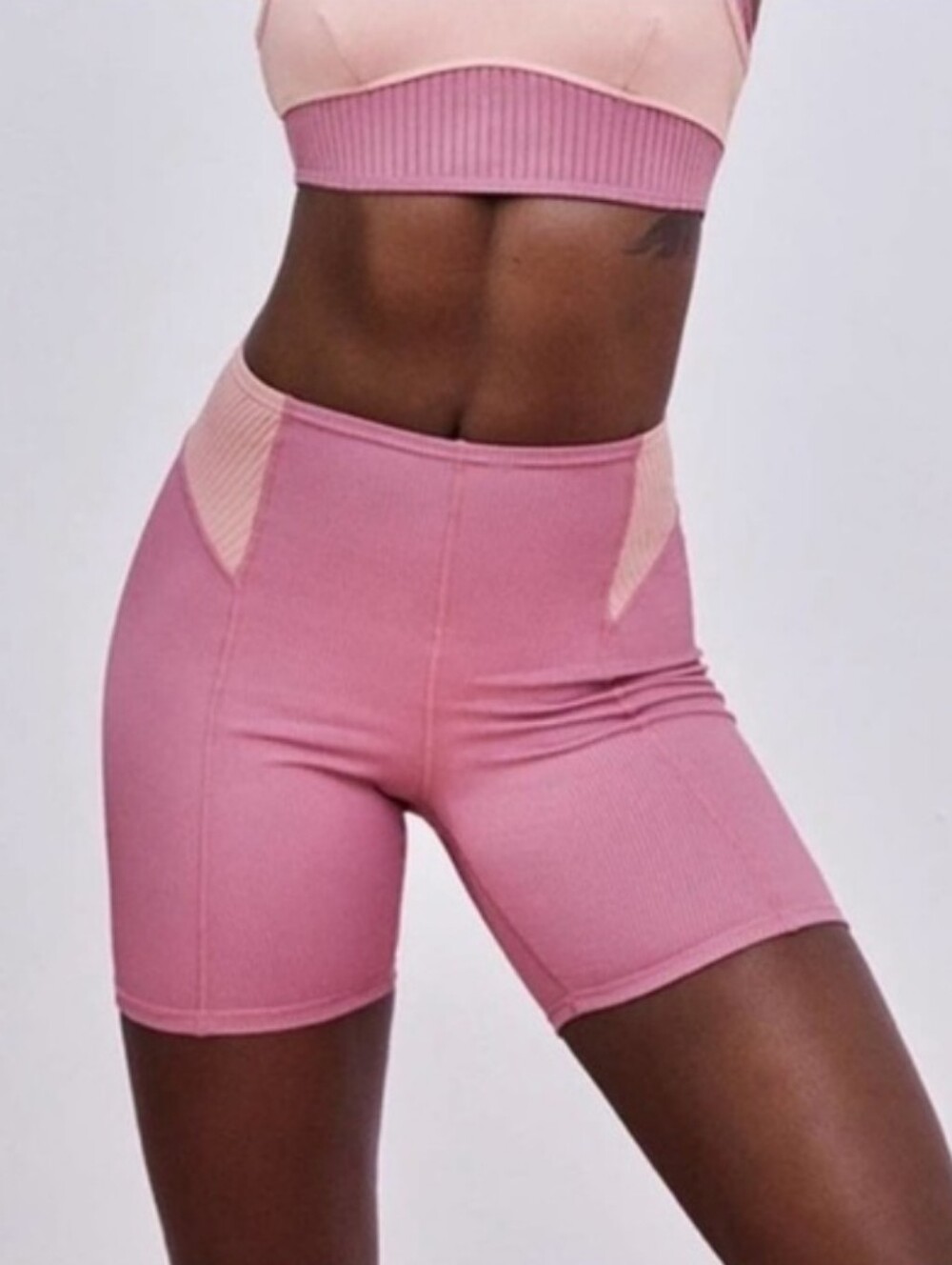 For Love & Lemons Dani Biker Shorts High Waisted Pink Ribbed Medium